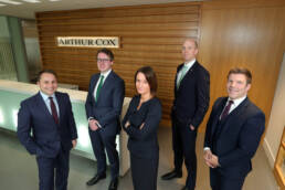 Arthur Cox Managing Partner Catriona Gibson welcomes the appointment of four new Partners to the leading law firm, from left, Chris Milligan, David Black, Mark Jameson, and Cahal Carvill