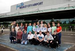 2019 IGNITE students with Jay Roewe Michelle Hatfield Claire Shaw and Lord Mayor of Belfast