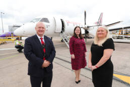 Loganair Sales Manager Colin Gracey, Ellie McGimpsey, Aviation Development Manager at Belfast City Airport and Sharon Robertson, Head of Loganair Contact Centre